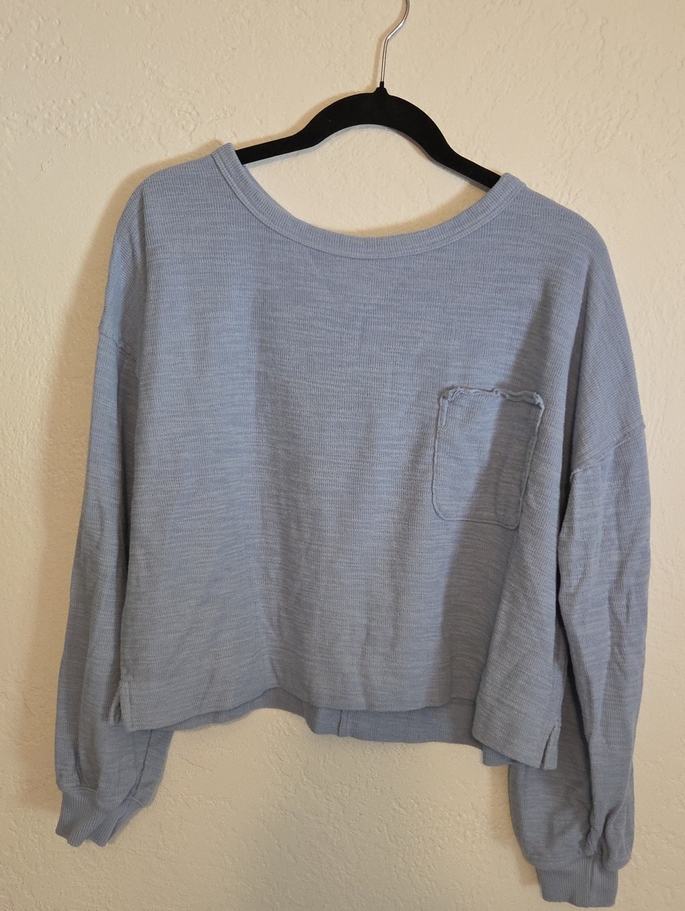 aerie Soft Blue Ribbed Crewneck Sweater